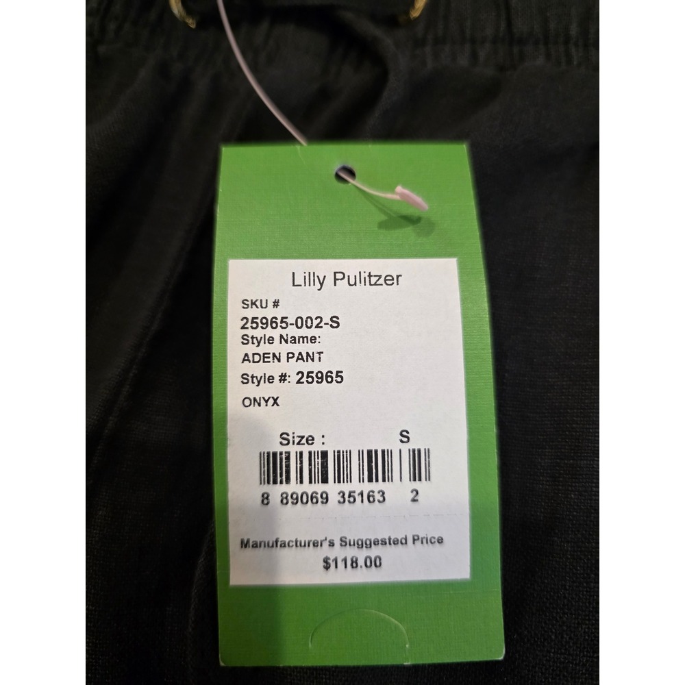 NWT Lilly Pulitzer Size Small Aden 100% Linen Black Onyx Pants Preppy Resortwear - Picture 7 of 8